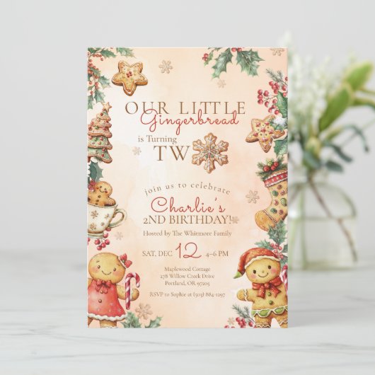 Little Gingerbread 2nd Birthday Christmas 招待状 (スタンド正面)