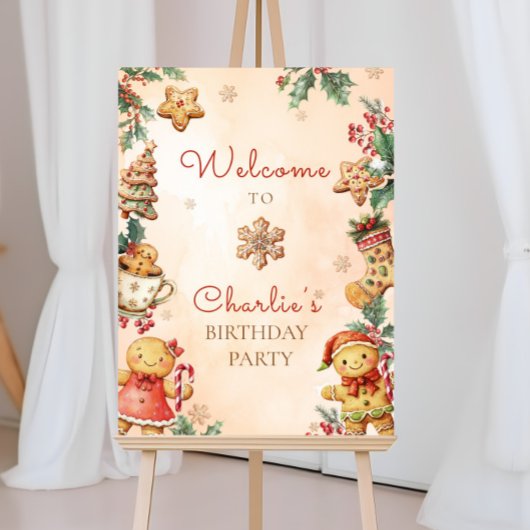 Little Gingerbread Birthday Christmas Welcome  ポスター
