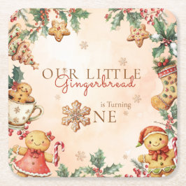 Little Gingerbread Christmas 1st Birthday スクエアペーパーコースター