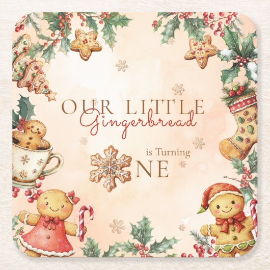 Little Gingerbread Christmas 1st Birthday スクエアペーパーコースター (正面)