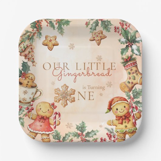 Little Gingerbread Christmas 1st Birthday ペーパープレート (正面)