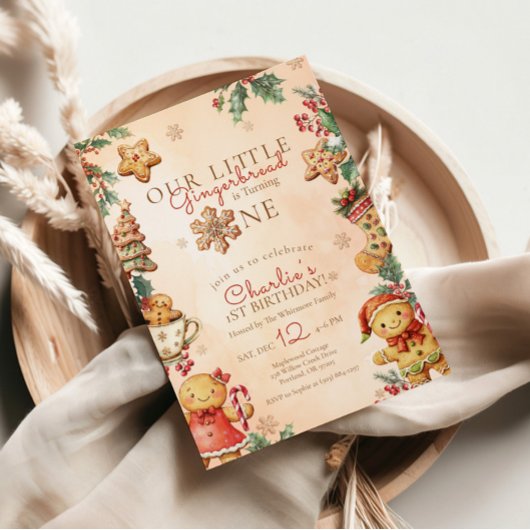 Little Gingerbread Christmas 1st Birthday 招待状