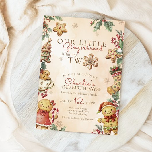 Little Gingerbread Christmas 2nd Birthday 招待状