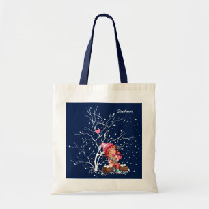 Little Girl and Kitty. Custom Name Christmas Gift トートバッグ