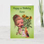 Little Girl And Puppies Personalized Birthday  カード (正面)