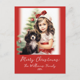 Little Girl and Puppy Photo Christmas Postcard シーズンポストカード