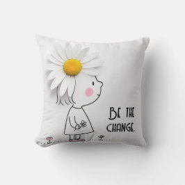 Little Girl and White Daisy With Quote クッション