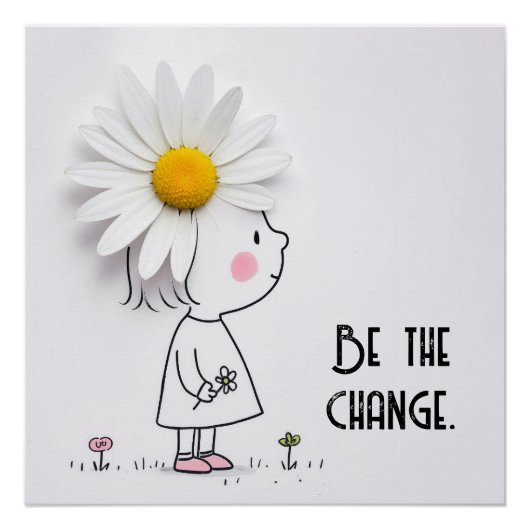 Little Girl and White Daisy With Quote ポスター (正面)