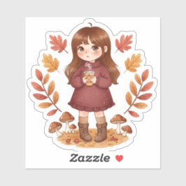 Little girl autumn sticker シール