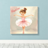 Little Girl Ballerina in Pink Tutu Personalized キャンバスプリント (インサイチュ (ウッドフロア))