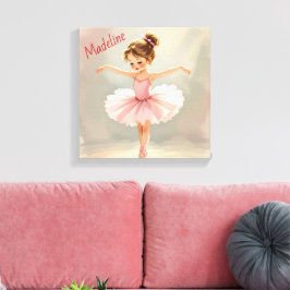 Little Girl Ballerina in Pink Tutu Personalized キャンバスプリント