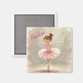 Little Girl Ballerina in Pink Tutu Personalized マグネット (正面/裏面)