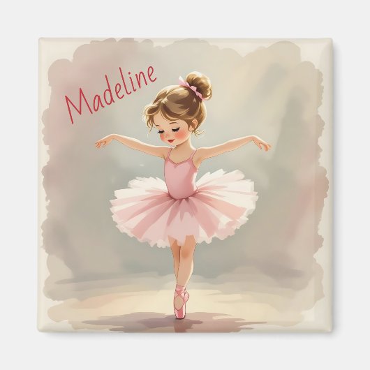 Little Girl Ballerina in Pink Tutu Personalized マグネット (正面)