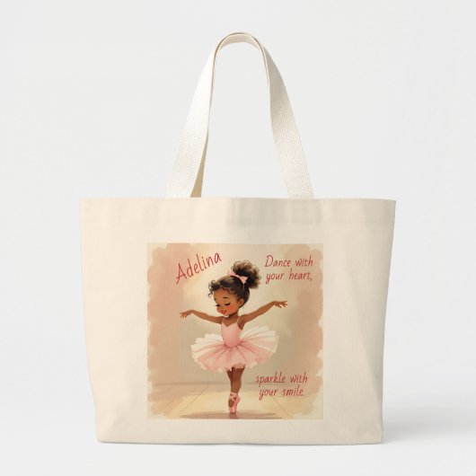 Little Girl Ballerina in Pink Tutu Personalized ラージトートバッグ (正面)