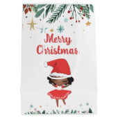 Little Girl Christmas Santa Hat Ballerina ミディアムペーパーバッグ (裏面)