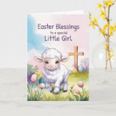 Little Girl Easter Blessings Christian Lamb カード (黄色い花)