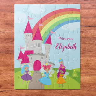 Little Girl Fairy Princess with Rainbow and Castle ジグソーパズル