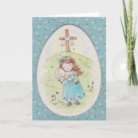Little Girl Holding a Lamb Easter Morning カード (正面)