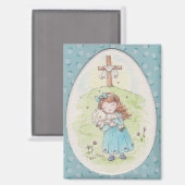 Little Girl Holding a Lamb Easter Morning マグネット (正面/裏面)