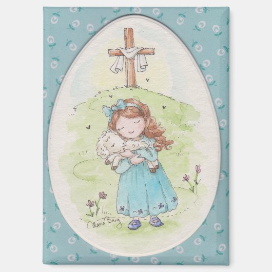 Little Girl Holding a Lamb Easter Morning マグネット (正面)