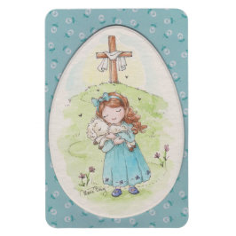 Little Girl Holding a Lamb Easter Morning マグネット
