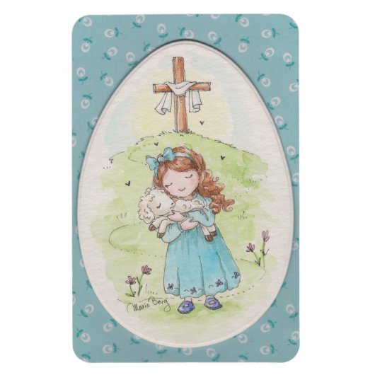 Little Girl Holding a Lamb Easter Morning マグネット (縦)