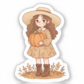Little girl holding a pumpkin  シール (正面)