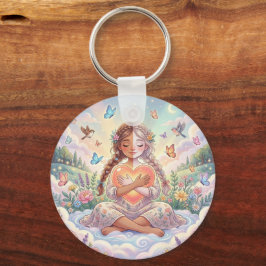 Little Girl Hugging Peaceful Heart キーホルダー