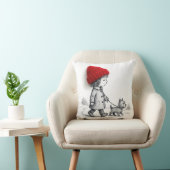 Little Girl In 3-D Red Hat Walking Her Dog クッション (椅子)