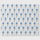 Little Girl In Blue Hat with Forget-me-not Flowers ラッピングペーパー (フラット)