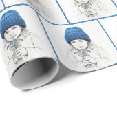 Little Girl In Blue Hat with Forget-me-not Flowers ラッピングペーパー (ロールコーナー)