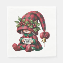 LITTLE GIRL IN RED AND GREEN HOLIDAY PLAID スタンダードランチョンナプキン