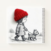 Little Girl In Red Hat Walking Her Dog ノートブック (裏面)