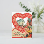 Little Girl & Kitten Vintage Valentine Postcard ポストカード (スタンド正面)