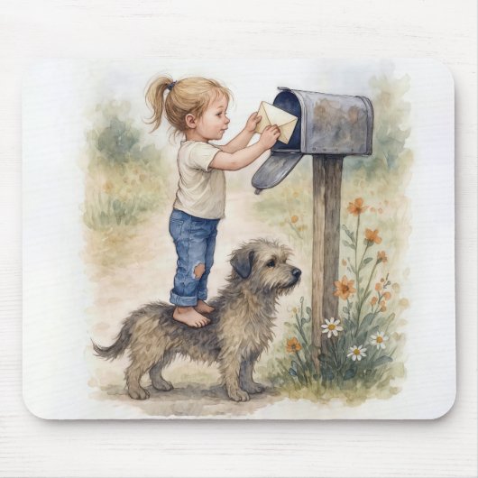 Little Girl Mailing a Letter マウスパッド (正面)