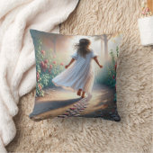 Little Girl Running On a Pink Heart Path クッション (ブランケット)