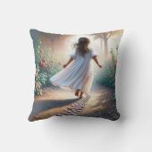 Little Girl Running On a Pink Heart Path クッション (裏面)