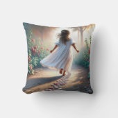 Little Girl Running On a Pink Heart Path クッション (正面)