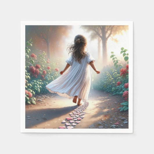 Little Girl Running On a Pink Heart Path スタンダードカクテルナプキン (正面)