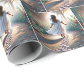 Little Girl Running On a Pink Heart Path ラッピングペーパー (ロールコーナー)