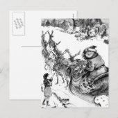 Little girl, Santa Claus reindeer Christmas 1918 シーズンポストカード (正面/裏面)
