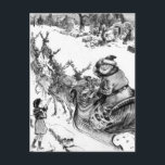 Little girl, Santa Claus reindeer Christmas 1918 シーズンポストカード<br><div class="desc">Vintage WW1 Xmas pen and ink drawing by William Allen Rogers,  1918.Santa Claus on sleigh filled with gifts waving at child as he passes a war damaged area.</div>
