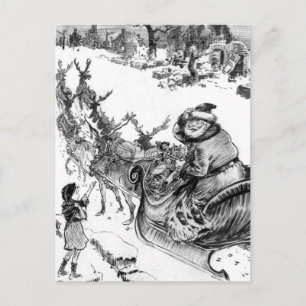 Little girl, Santa Claus reindeer Christmas 1918 シーズンポストカード
