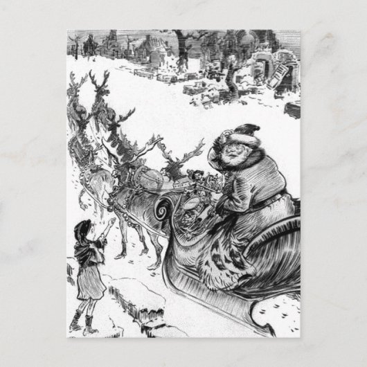Little girl, Santa Claus reindeer Christmas 1918 シーズンポストカード (正面)