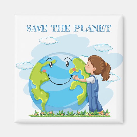 Little Girl Save the Planet Magnet マグネット (正面)