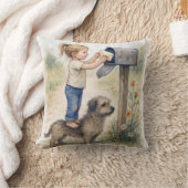 Little Girl Standing On a Dog To Mail a Letter クッション (ブランケット)
