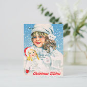 Little Girl with Doll Wish You a Merry Christmas シーズンポストカード (スタンド正面)