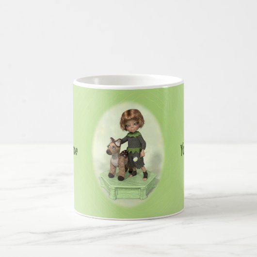 Little girl with plushtoy fawn coffee mug コーヒーマグカップ (中央)