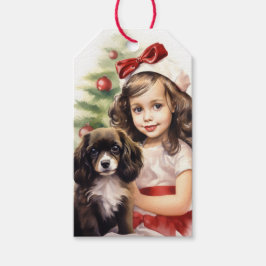 Little Girl With Puppy Christmas Gift Tag ギフトタグ