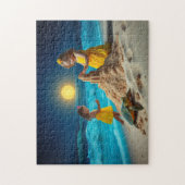 Little girls and a sea turtle building sandcastles ジグソーパズル (縦)